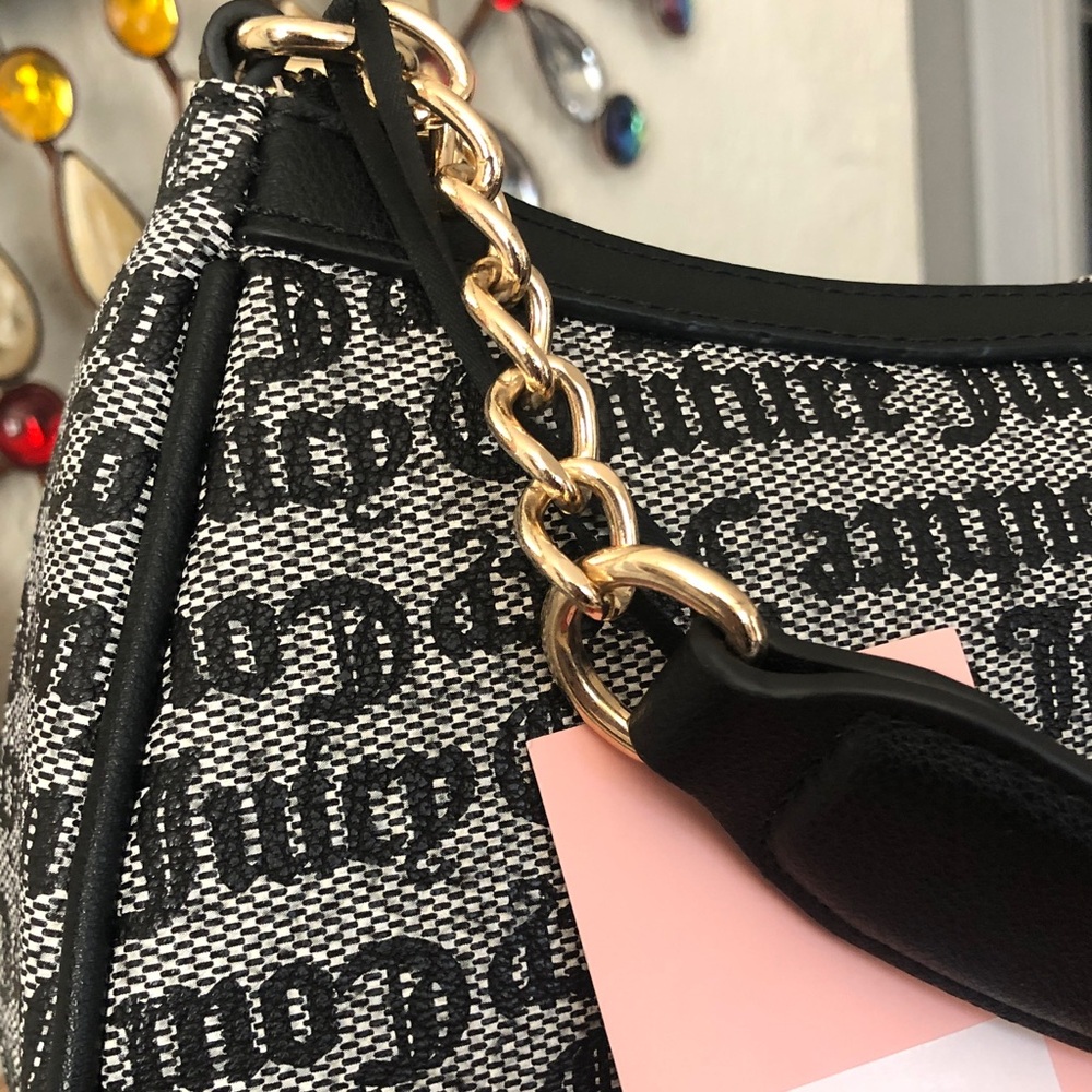 NWT Juicy Couture Black Beige Fresh Take Shoulder Handbag w/Gold Crown Charm - Picture 8 of 11